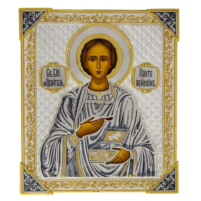 Серебряная икона "Пантелеймон Целитель"